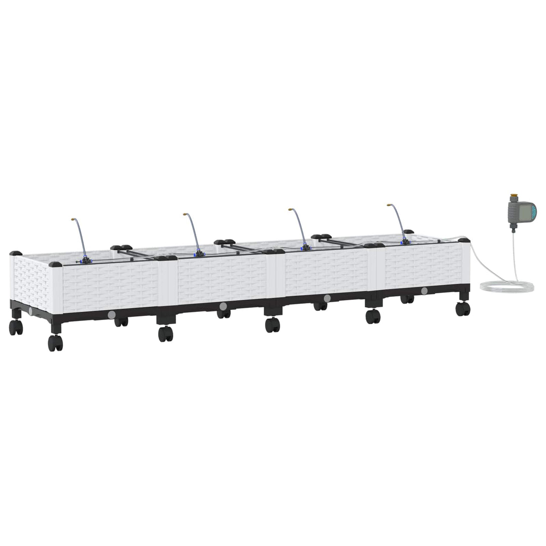 Havekrukke med vanding og hjul 4 stk. Hvid 160 x 40 x 28 cm PP