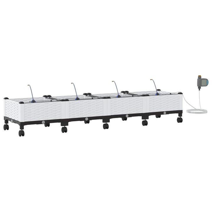 Havekrukke med vanding og hjul 4 stk. Hvid 160 x 40 x 28 cm PP