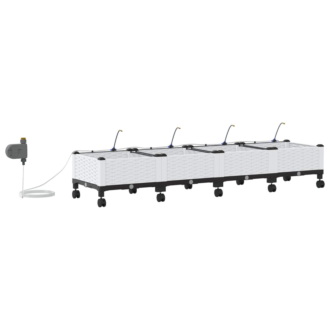 Havekrukke med vanding og hjul 4 stk. Hvid 160 x 40 x 28 cm PP