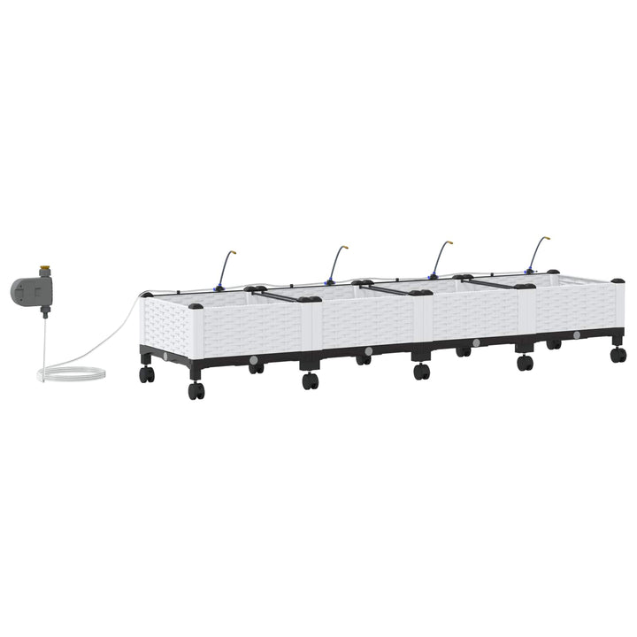 Havekrukke med vanding og hjul 4 stk. Hvid 160 x 40 x 28 cm PP