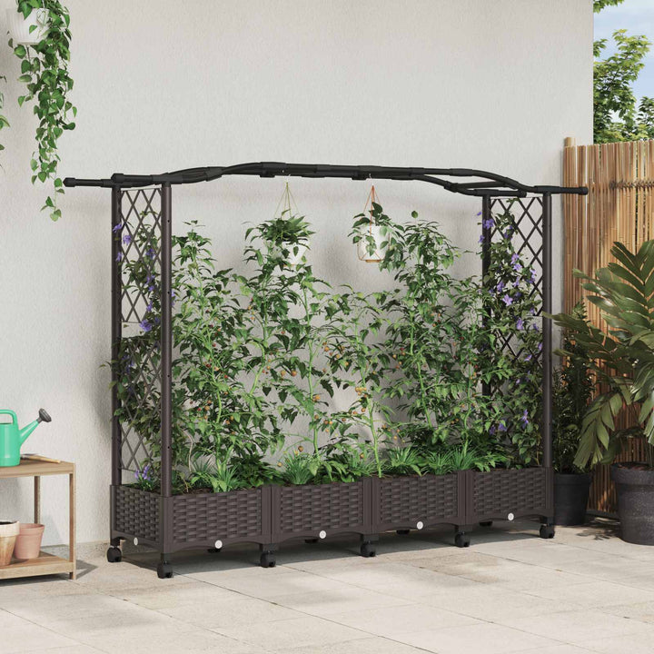 Hævet Bed med Trellis og Tag Brun 207 x 40 x 129 cm PP