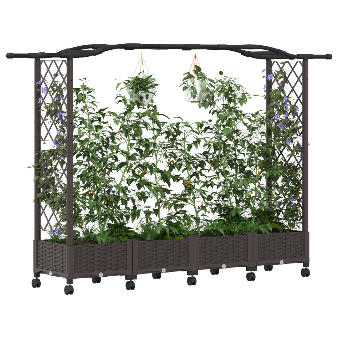 Hævet Bed med Trellis og Tag Brun 207 x 40 x 129 cm PP