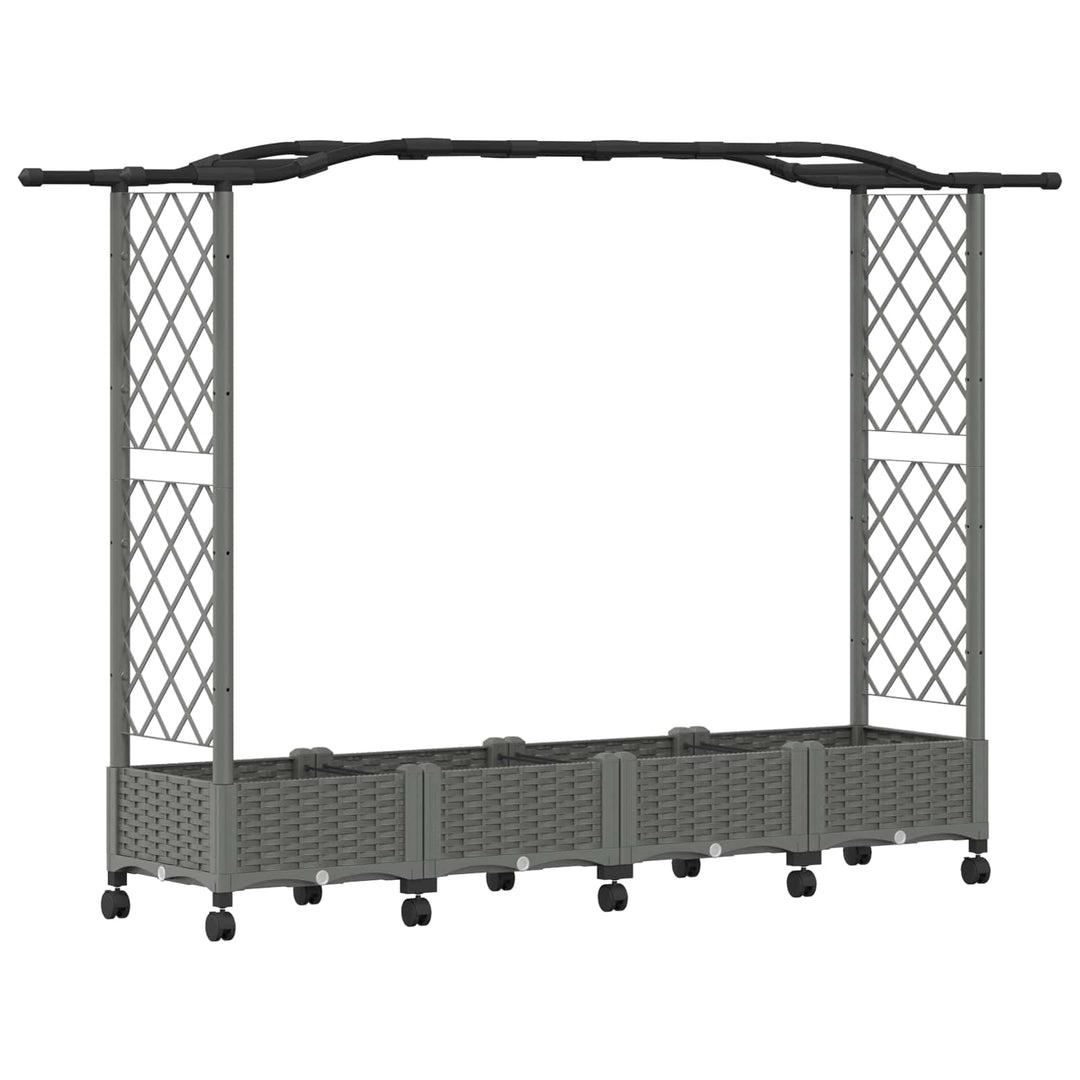 Hævet Bed med Trellis og Tag Lysegrå 207 x 40 x 129 cm PP