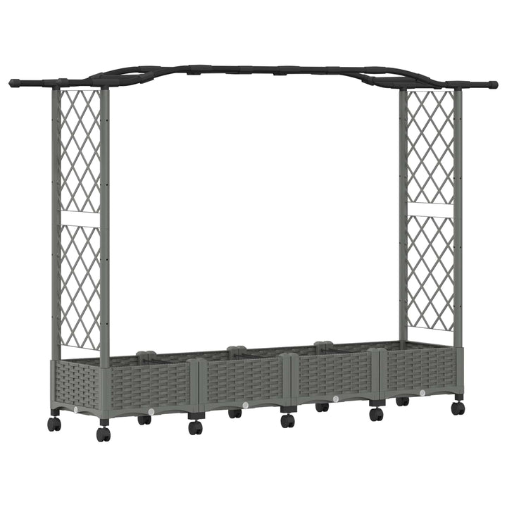 Hævet Bed med Trellis og Tag Lysegrå 207 x 40 x 129 cm PP