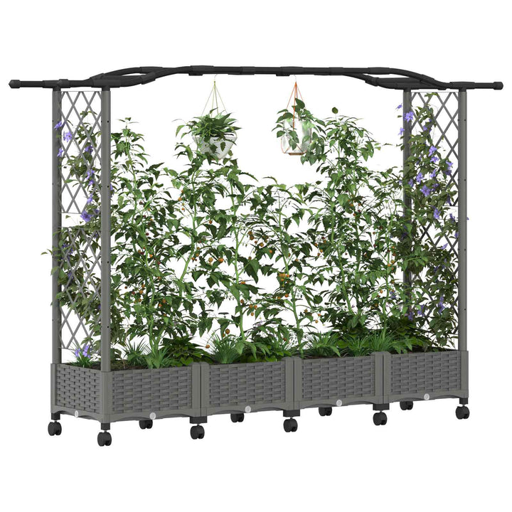 Hævet Bed med Trellis og Tag Lysegrå 207 x 40 x 129 cm PP