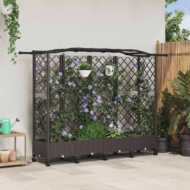 Hævet Bed med Trellis og Tag Brun 203,5 x 40 x 129 cm PP