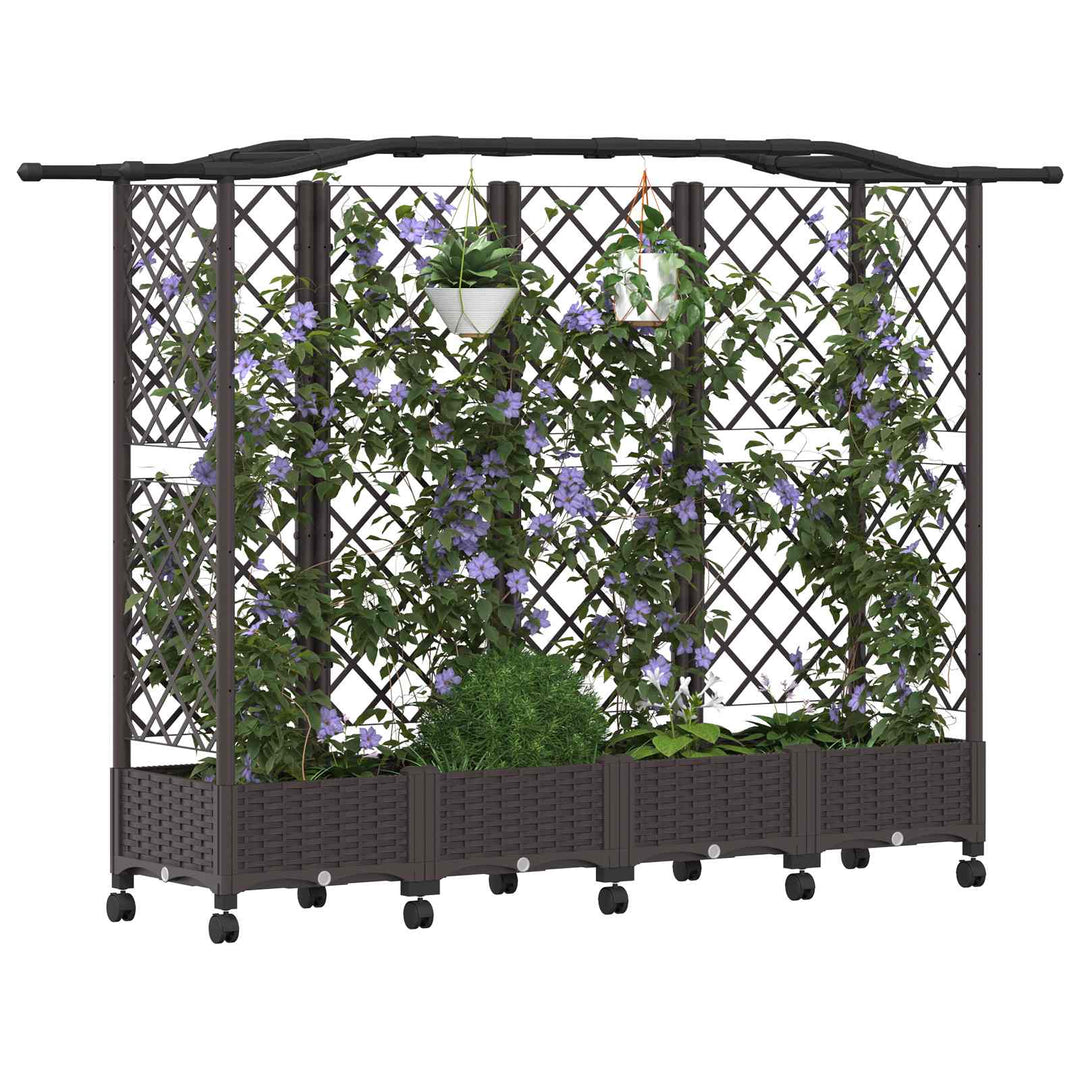 Hævet Bed med Trellis og Tag Brun 203,5 x 40 x 129 cm PP