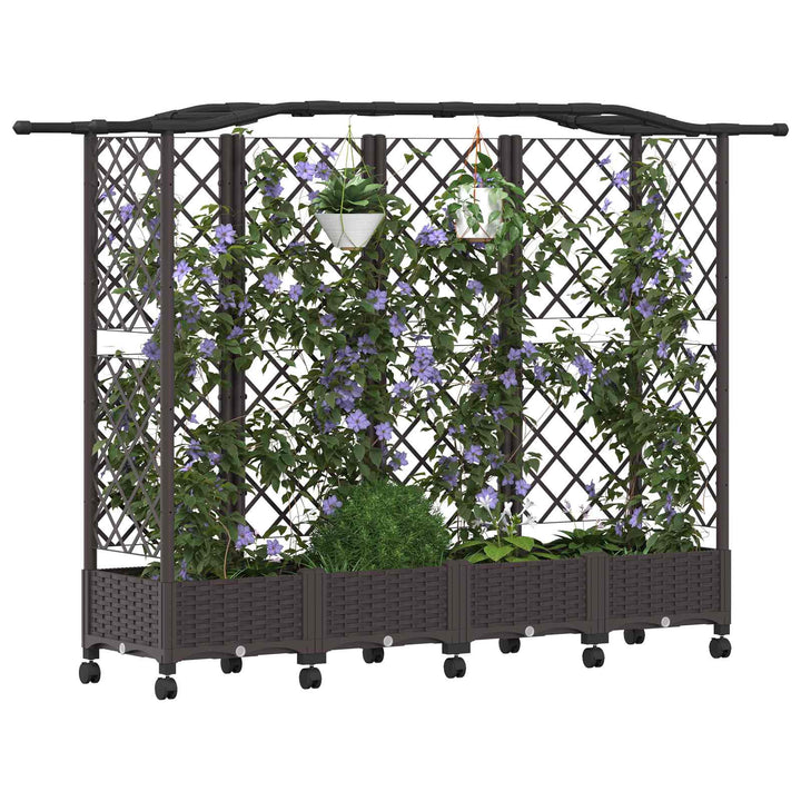 Hævet Bed med Trellis og Tag Brun 203,5 x 40 x 129 cm PP