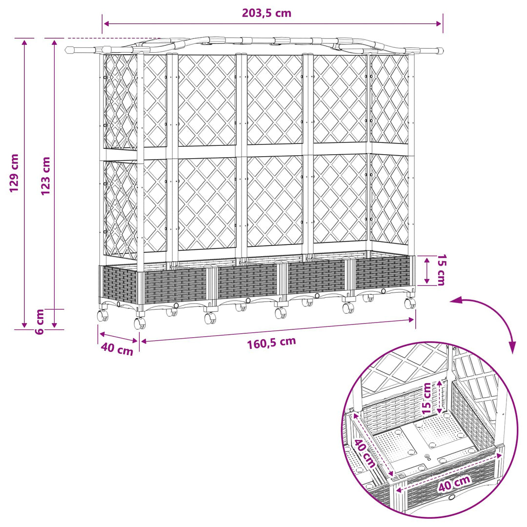 Hævet Bed med Trellis og Tag Brun 203,5 x 40 x 129 cm PP