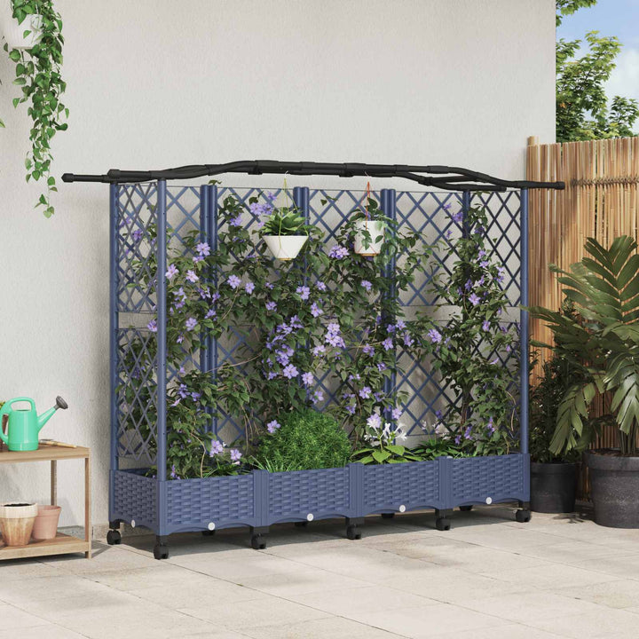 Hævet Bed med Trellis og Tag Grå 203,5 x 40 x 129 cm PP