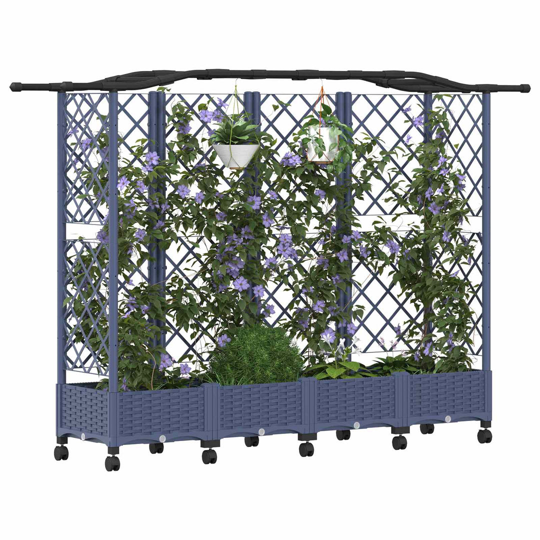 Hævet Bed med Trellis og Tag Grå 203,5 x 40 x 129 cm PP
