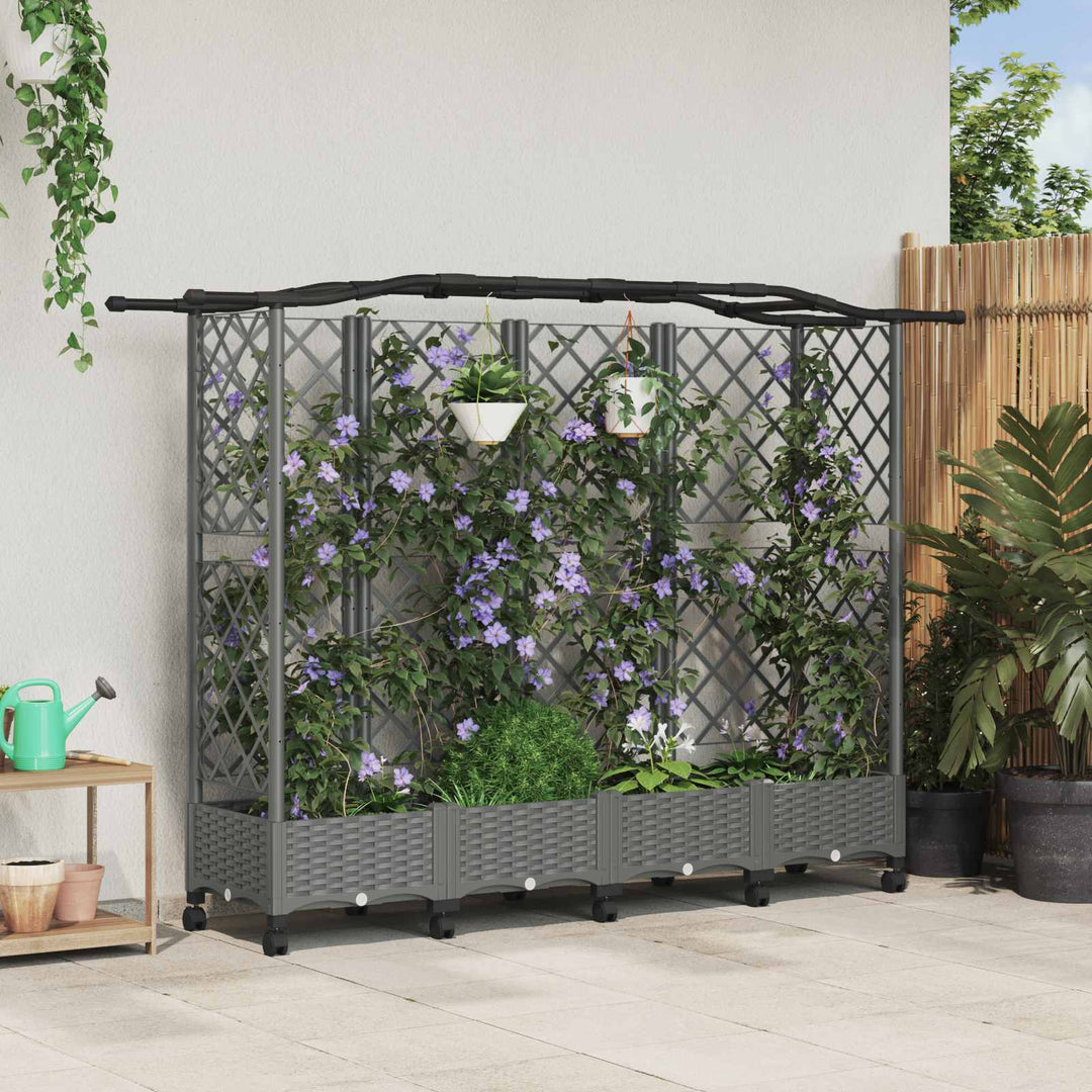 Hævet Bed med Trellis og Tag Lysegrå 203,5 x 40 x 129 cm PP