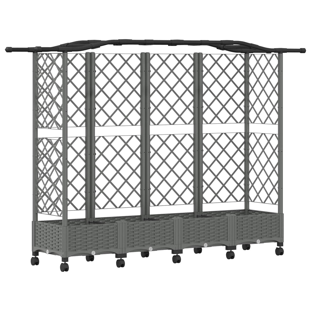 Hævet Bed med Trellis og Tag Lysegrå 203,5 x 40 x 129 cm PP