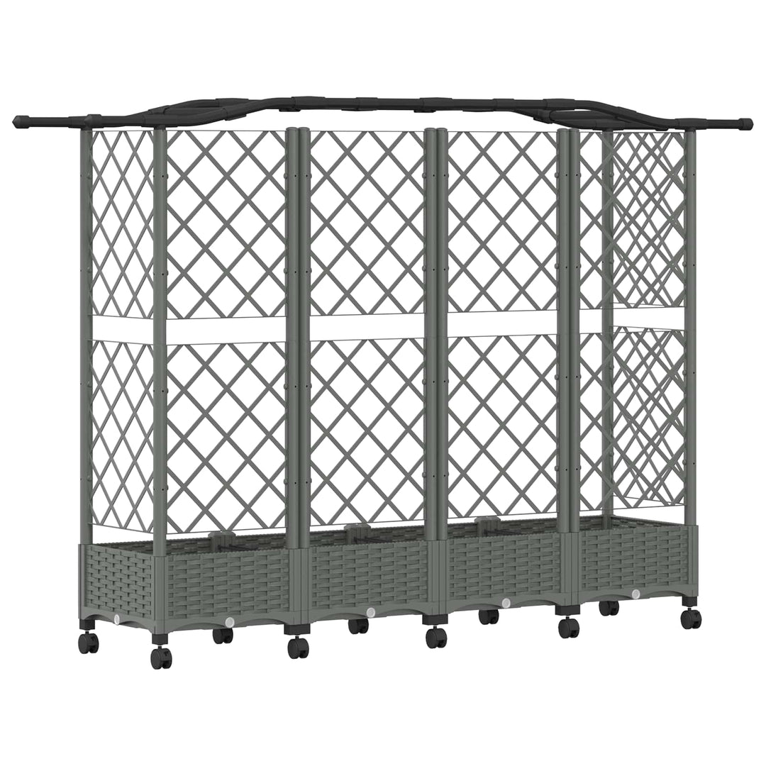 Hævet Bed med Trellis og Tag Lysegrå 203,5 x 40 x 129 cm PP