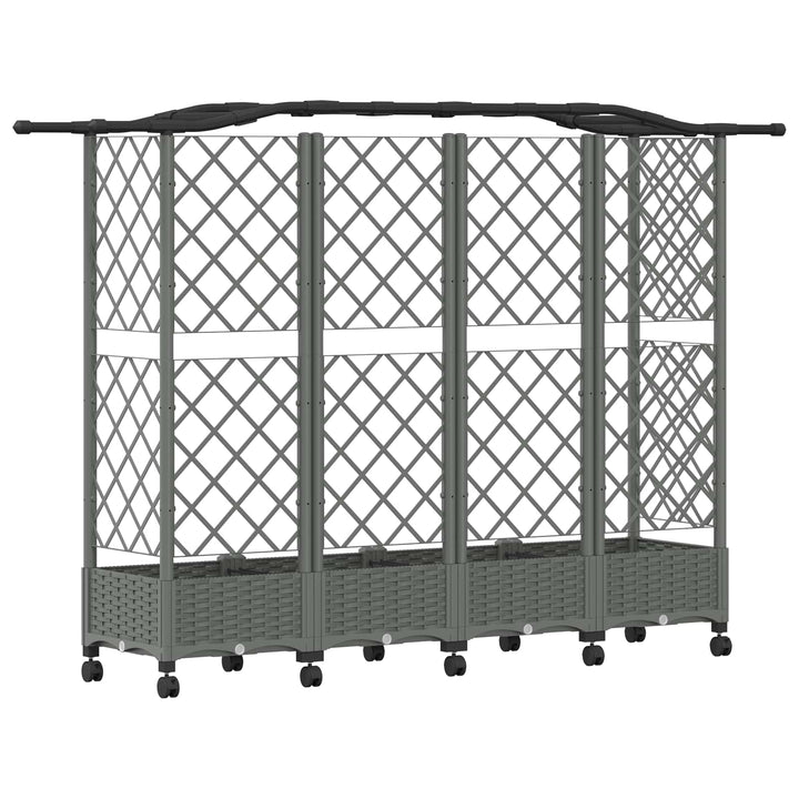 Hævet Bed med Trellis og Tag Lysegrå 203,5 x 40 x 129 cm PP