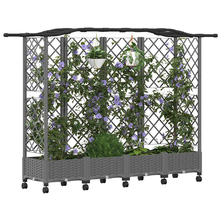 Hævet Bed med Trellis og Tag Lysegrå 203,5 x 40 x 129 cm PP
