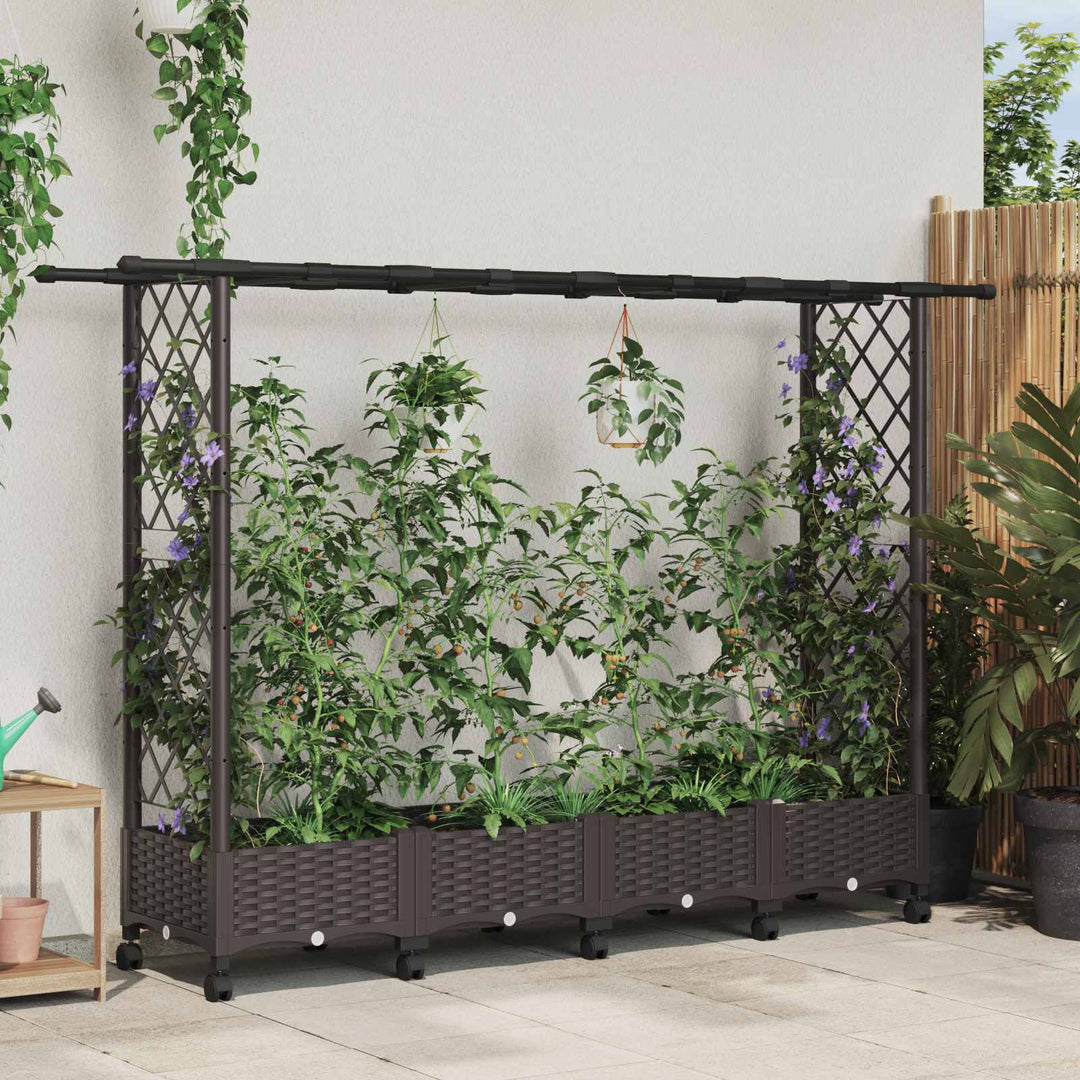 Hævet Bed med Trellis og Tag Brun 203 x 40 x 127 cm PP