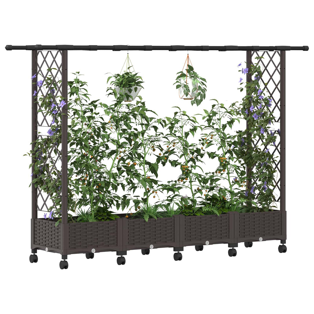 Hævet Bed med Trellis og Tag Brun 203 x 40 x 127 cm PP