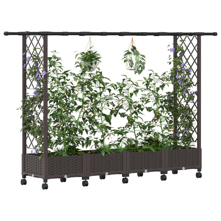 Hævet Bed med Trellis og Tag Brun 203 x 40 x 127 cm PP