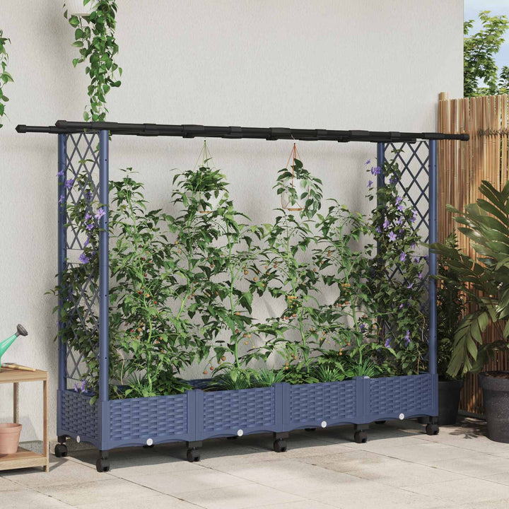 Hævet Bed med Trellis og Tag Grå 203 x 40 x 127 cm PP