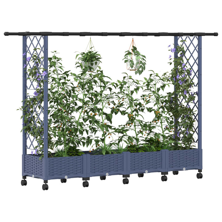 Hævet Bed med Trellis og Tag Grå 203 x 40 x 127 cm PP