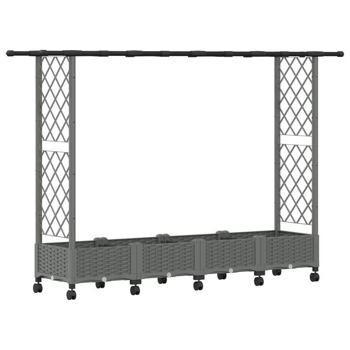Hævet Bed med Trellis og Tag Lysegrå 203 x 40 x 127 cm PP