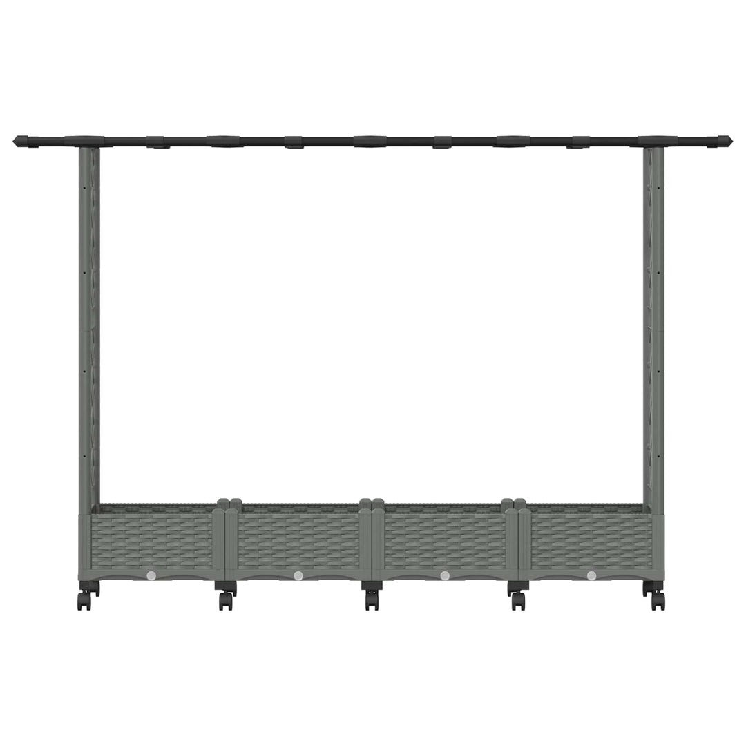 Hævet Bed med Trellis og Tag Lysegrå 203 x 40 x 127 cm PP