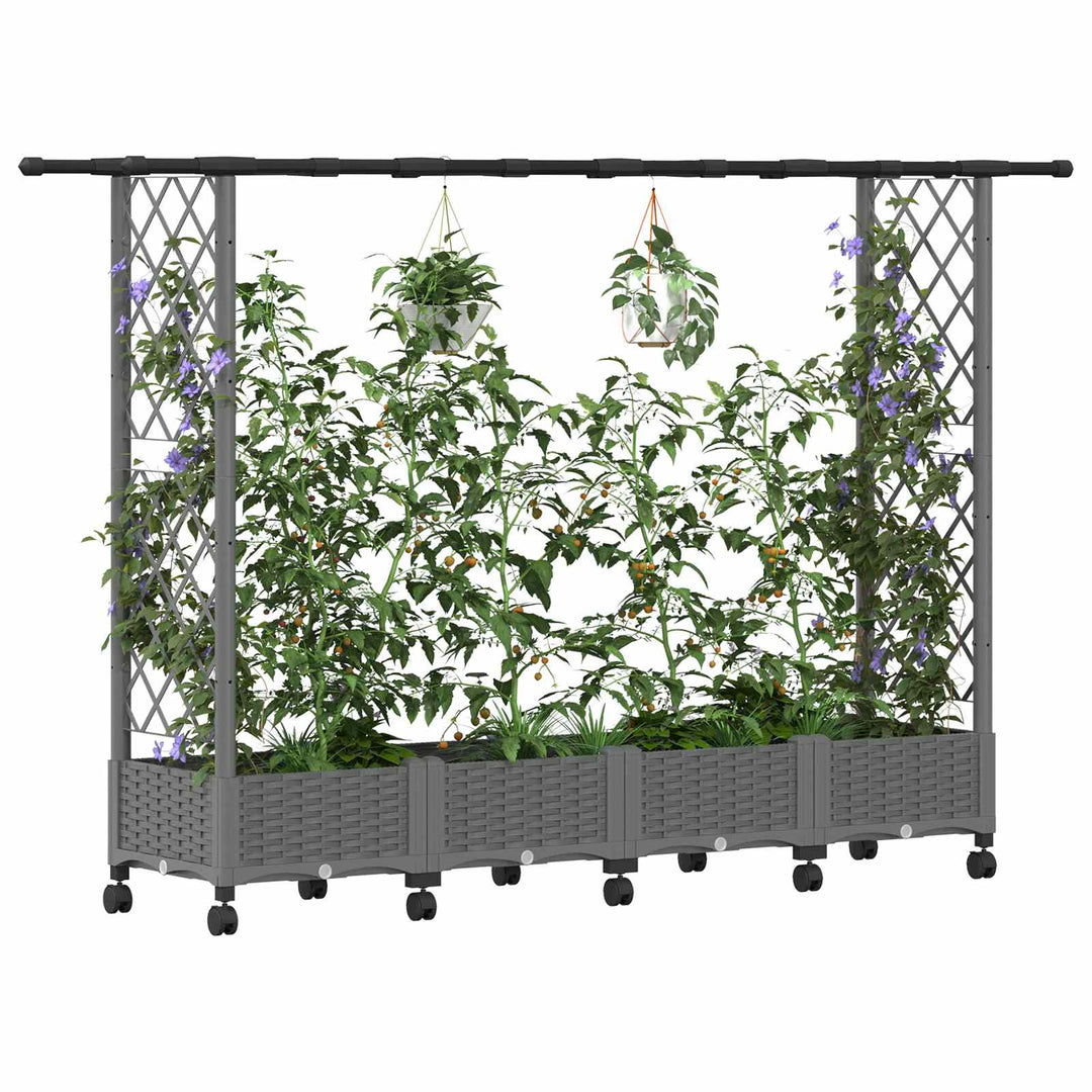Hævet Bed med Trellis og Tag Lysegrå 203 x 40 x 127 cm PP