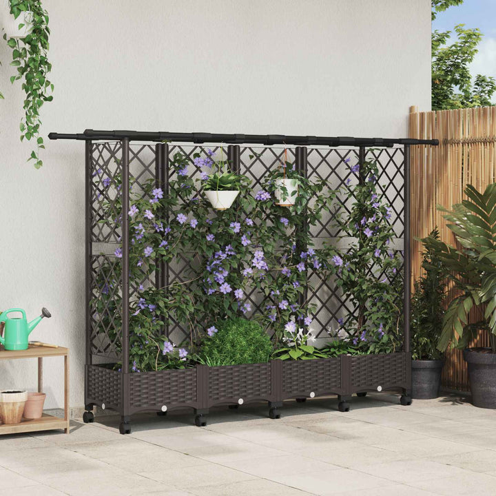 Hævet Bed med Trellis og Tag Brun 202,5 x 40 x 127 cm PP