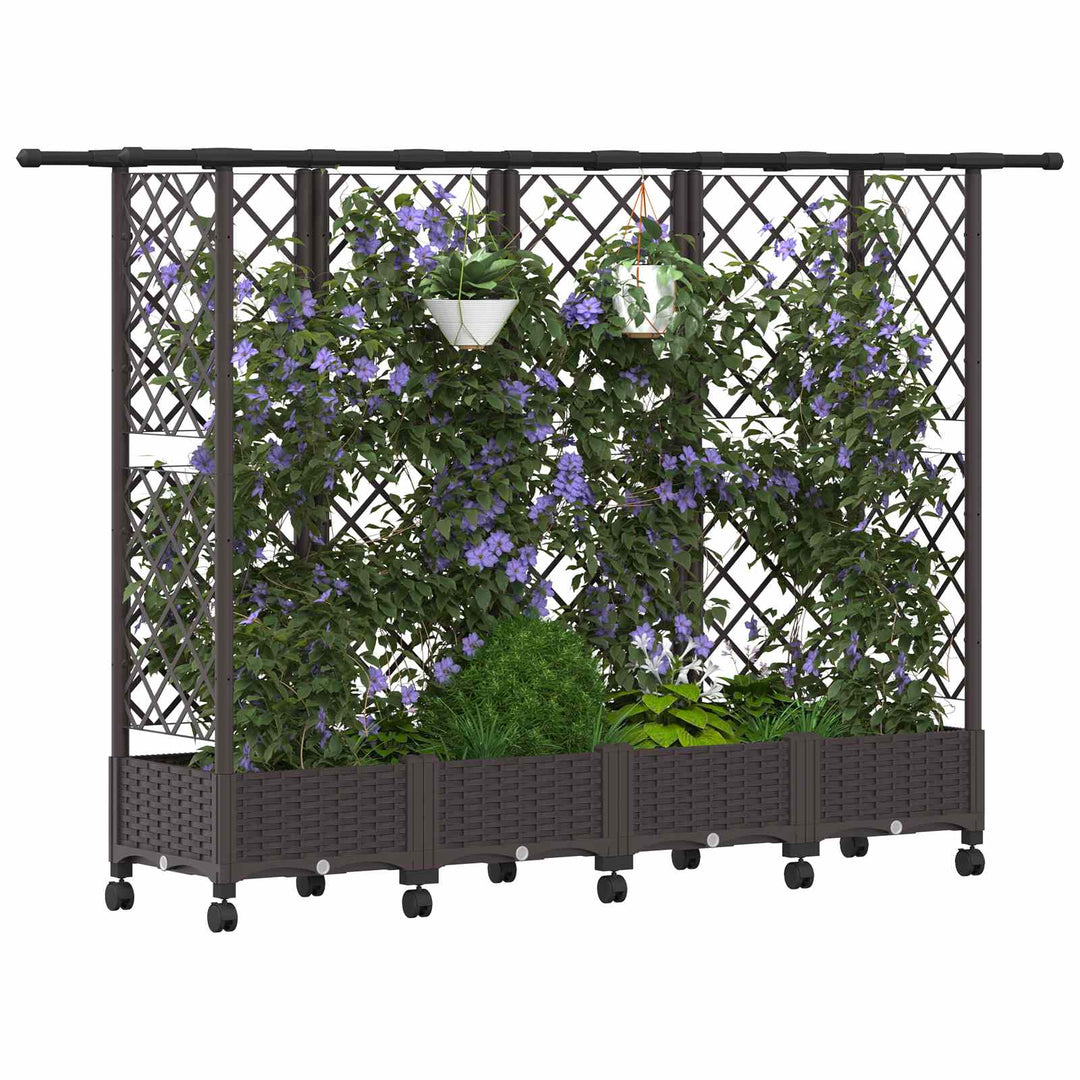 Hævet Bed med Trellis og Tag Brun 202,5 x 40 x 127 cm PP