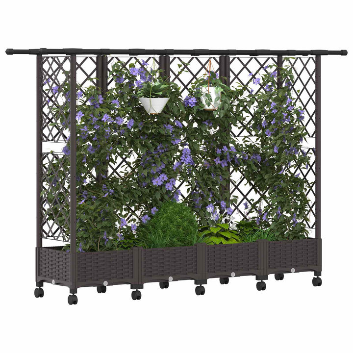 Hævet Bed med Trellis og Tag Brun 202,5 x 40 x 127 cm PP