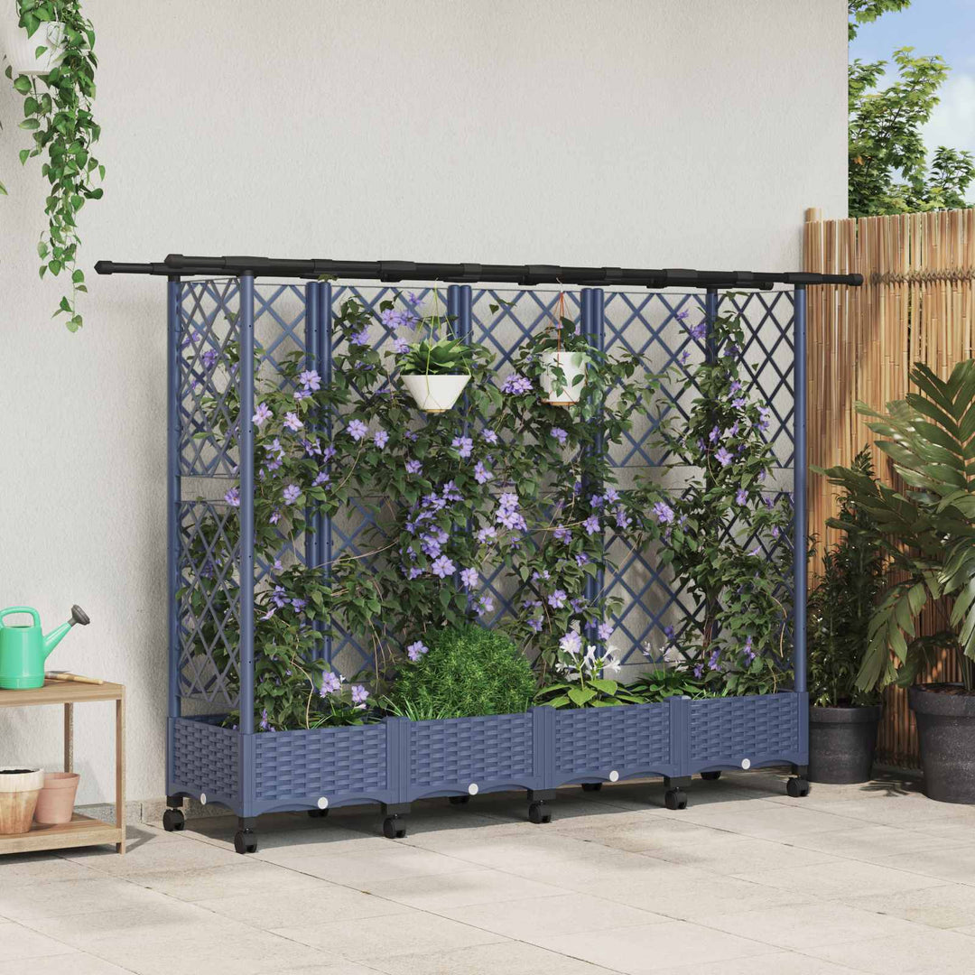 Hævet Bed med Trellis og Tag Grå 202,5 x 40 x 127 cm PP