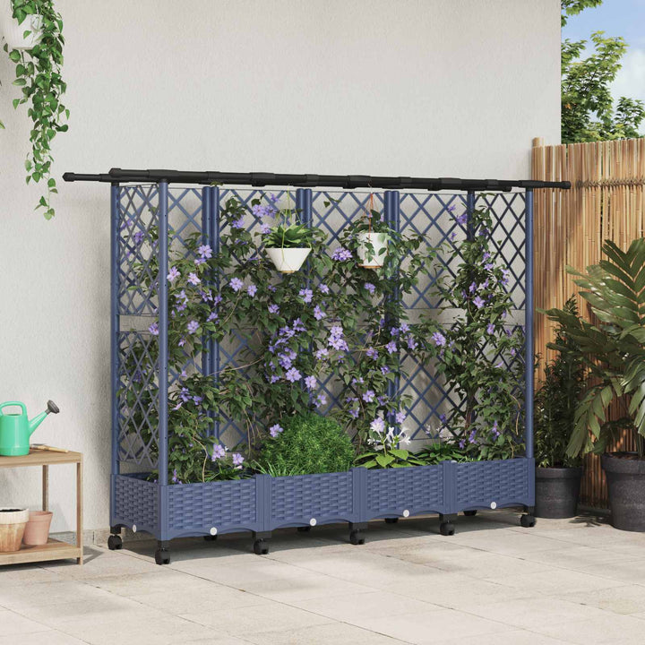 Hævet Bed med Trellis og Tag Grå 202,5 x 40 x 127 cm PP