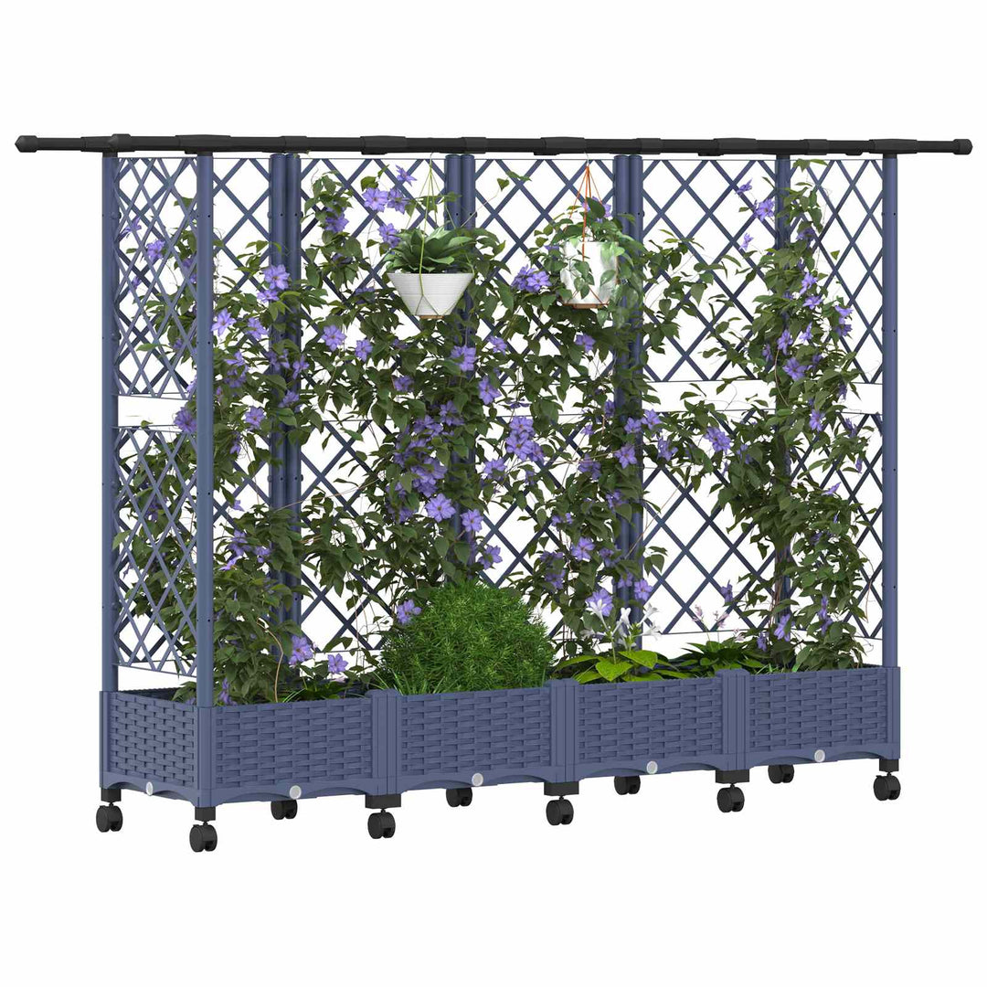 Hævet Bed med Trellis og Tag Grå 202,5 x 40 x 127 cm PP
