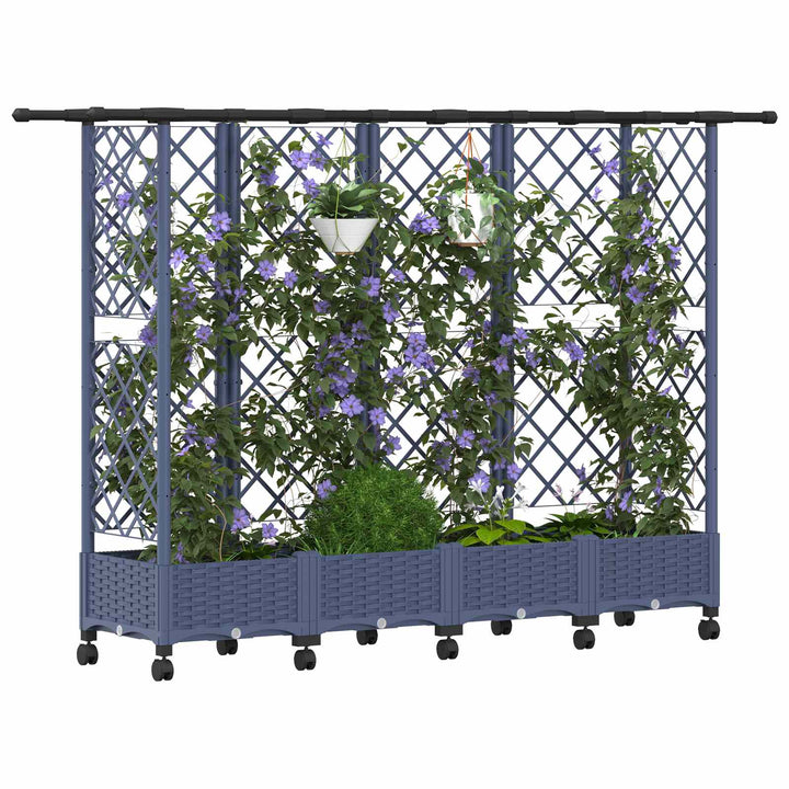 Hævet Bed med Trellis og Tag Grå 202,5 x 40 x 127 cm PP