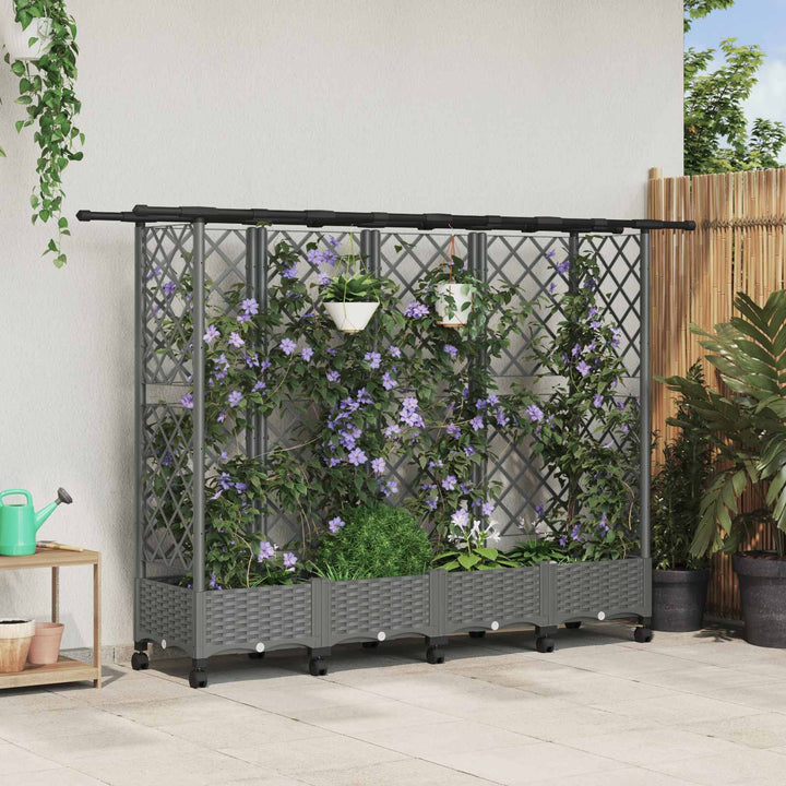 Hævet Bed med Trellis og Tag Lysegrå 202,5 x 40 x 127 cm PP