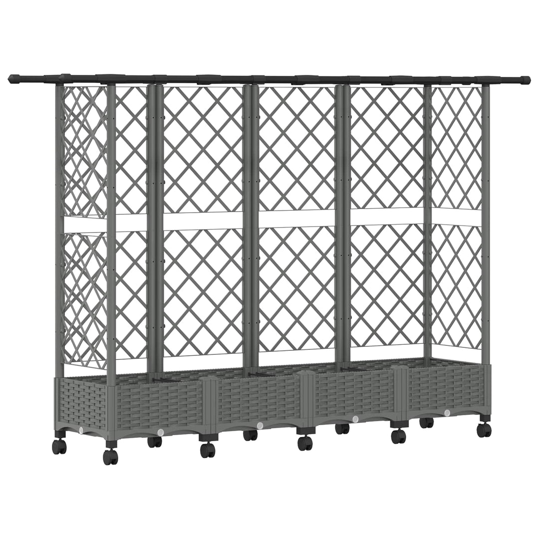 Hævet Bed med Trellis og Tag Lysegrå 202,5 x 40 x 127 cm PP