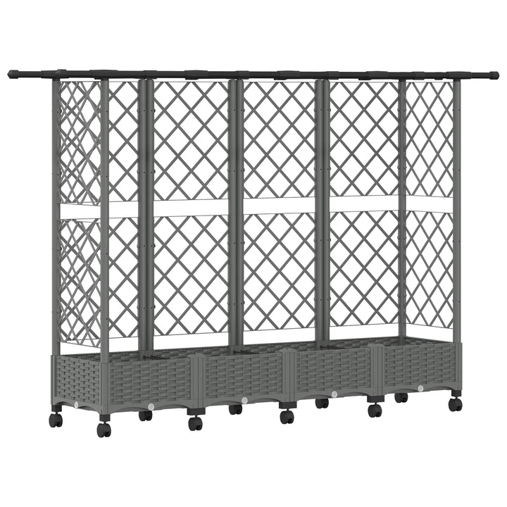 Hævet Bed med Trellis og Tag Lysegrå 202,5 x 40 x 127 cm PP
