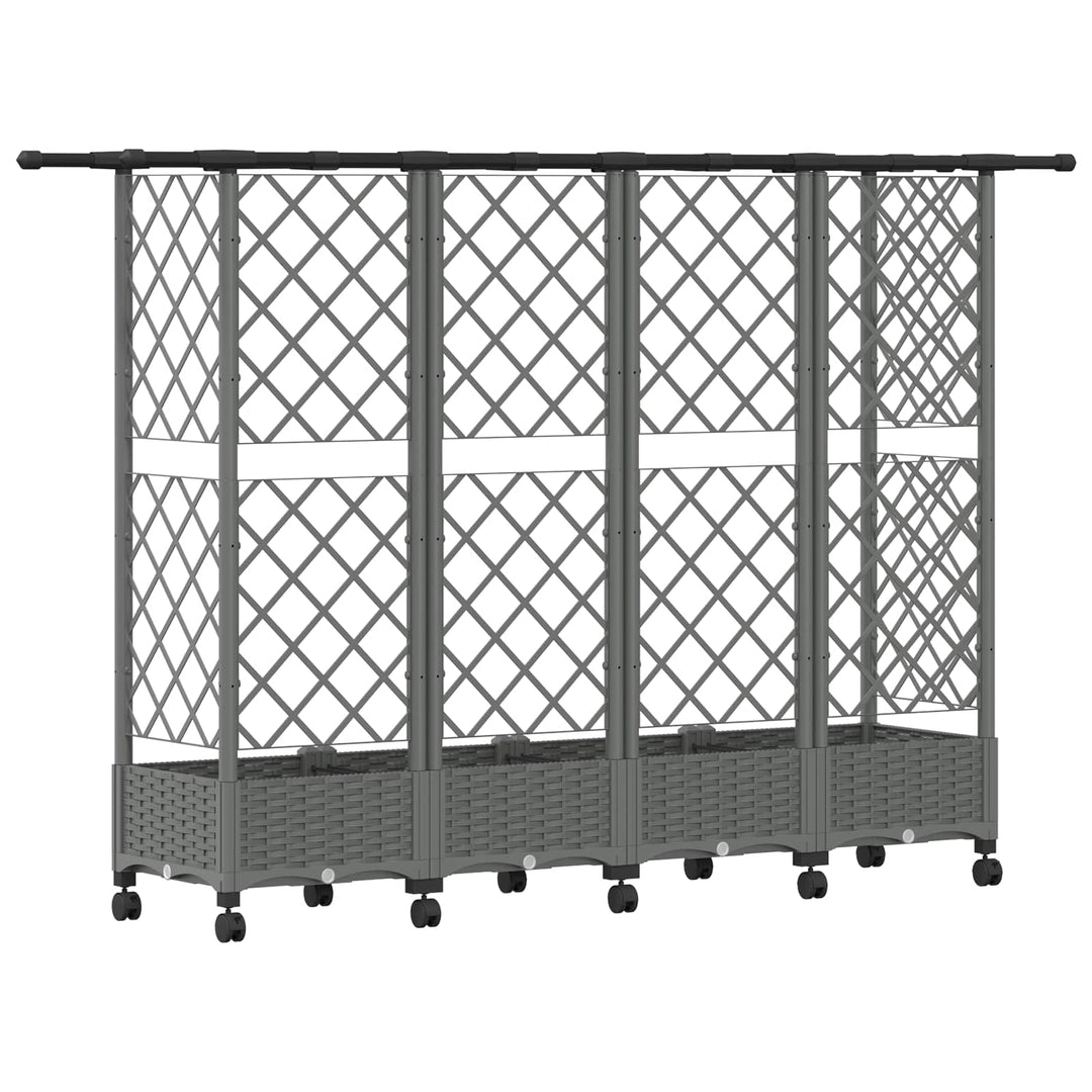 Hævet Bed med Trellis og Tag Lysegrå 202,5 x 40 x 127 cm PP
