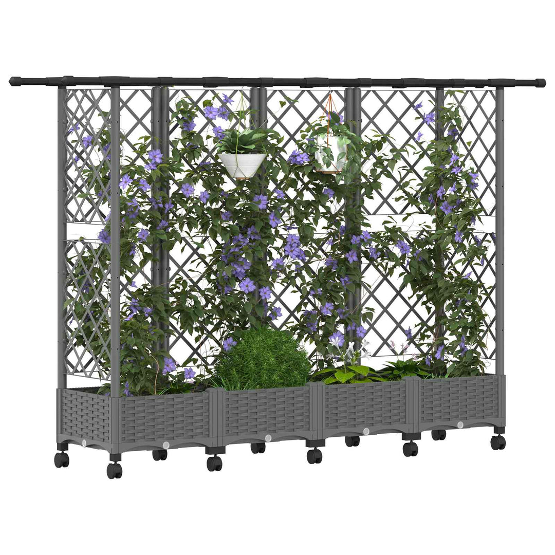 Hævet Bed med Trellis og Tag Lysegrå 202,5 x 40 x 127 cm PP
