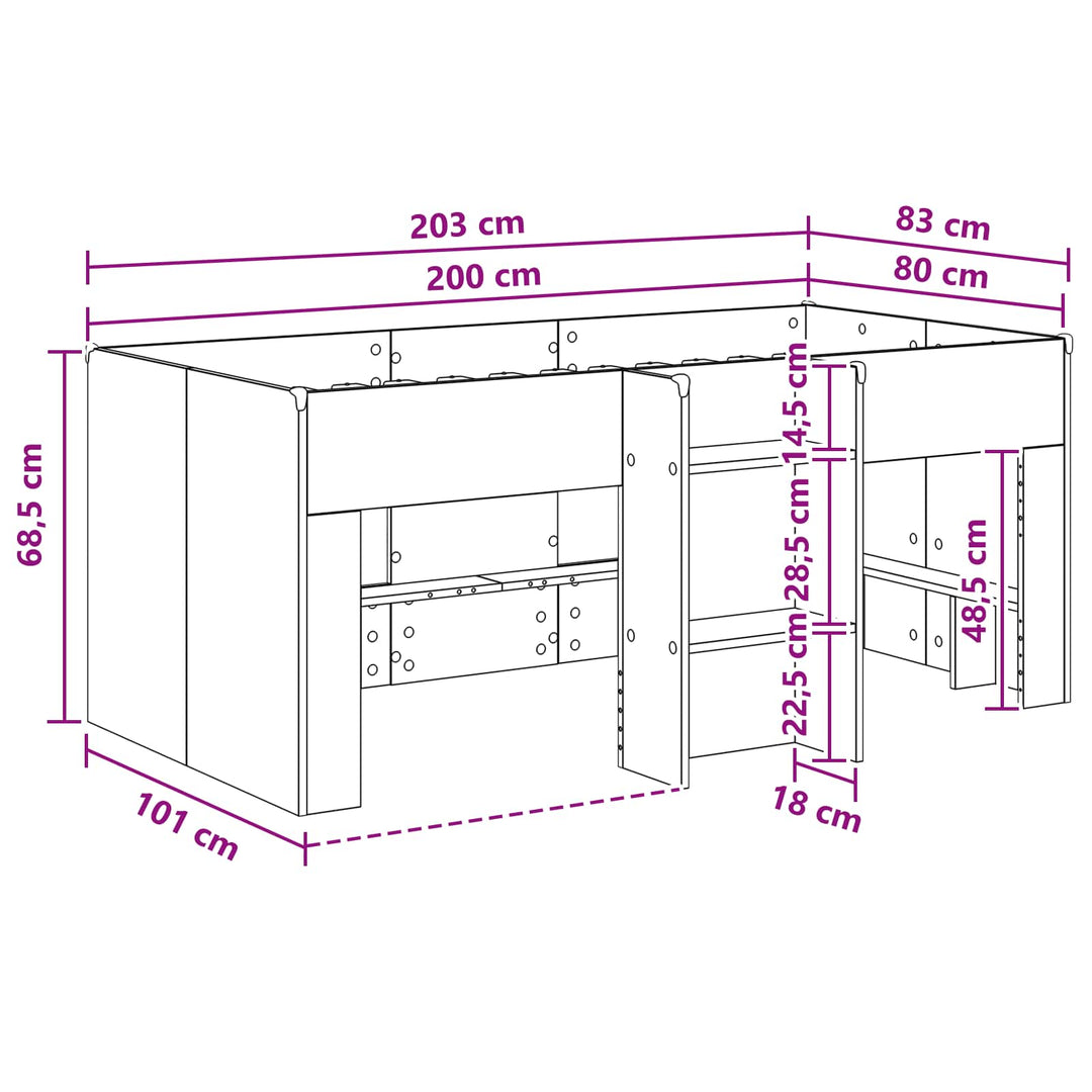 Børns høje sengestel 2 pcs Beton 203 x 101,1 x 68,5 cm