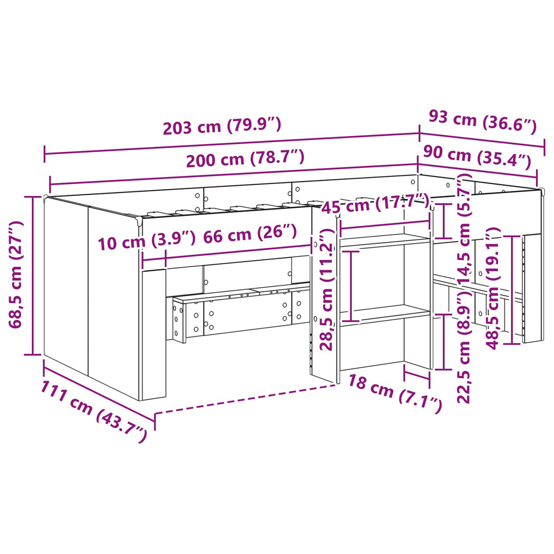 Børns høje sengestel 2 pcs Sort eg 90 x 200 cm Konstrueret træ