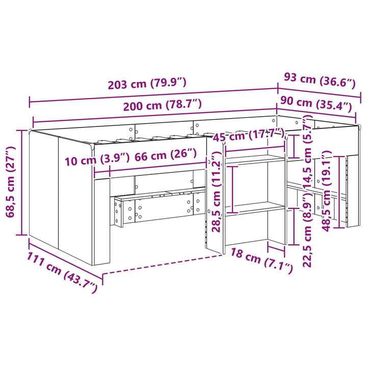 Børns høje sengestel 2 pcs Betongrå 90 x 200 cm Konstrueret træ