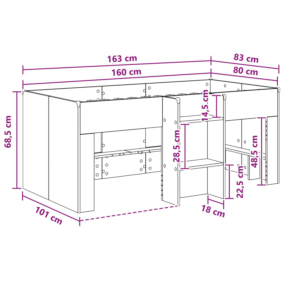 Børns høje sengestel 2 pcs Gammelt træ 163 x 101,1 x 68,5 cm
