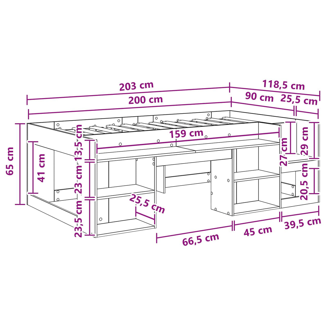 Børneseng med opbevaring Sort eg 90 x 200 cm Konstrueret træ