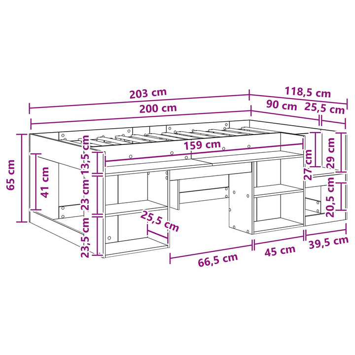 Børneseng med opbevaring Sort eg 90 x 200 cm Konstrueret træ