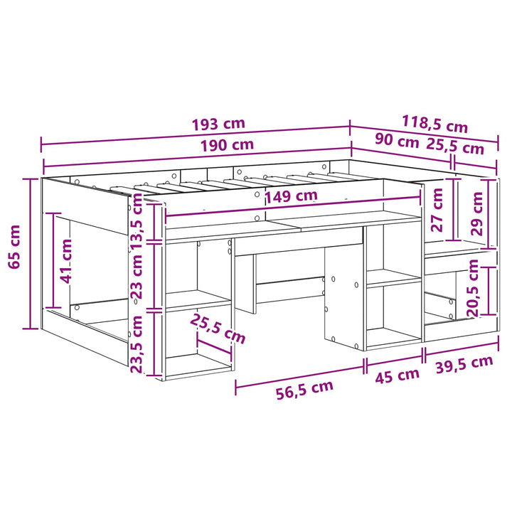 Børneseng med opbevaring Betongrå 90 x 190 cm Konstrueret træ