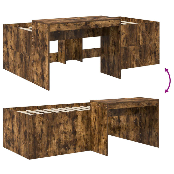 Børneseng med skrivebord Røget eg 80 x 200 cm Konstrueret træ