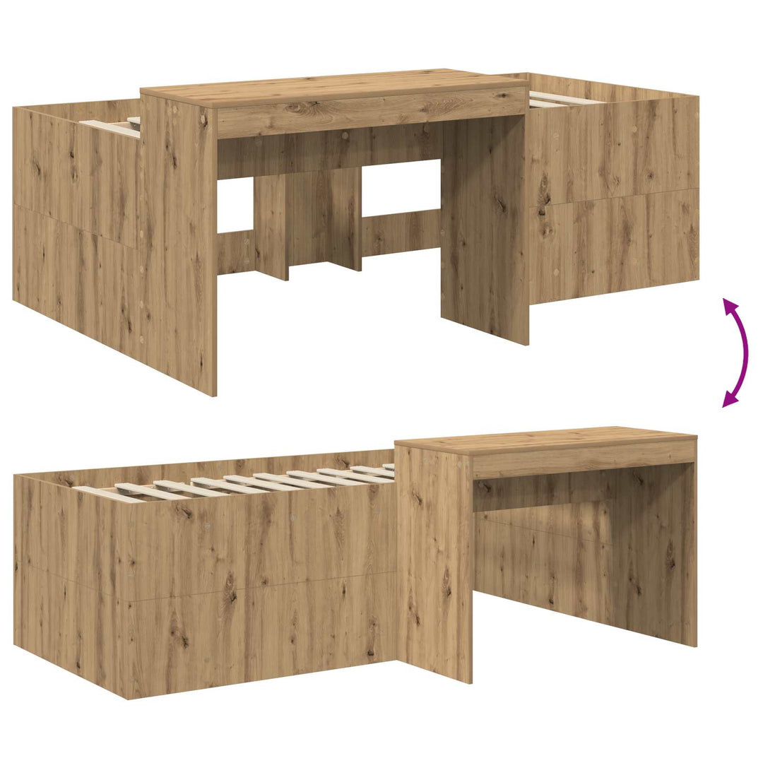Børneseng med skrivebord Artisan-eg 80 x 200 cm Konstrueret træ