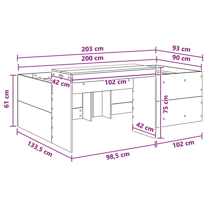 Børneseng med skrivebord Hvid 90 x 200 cm Konstrueret træ